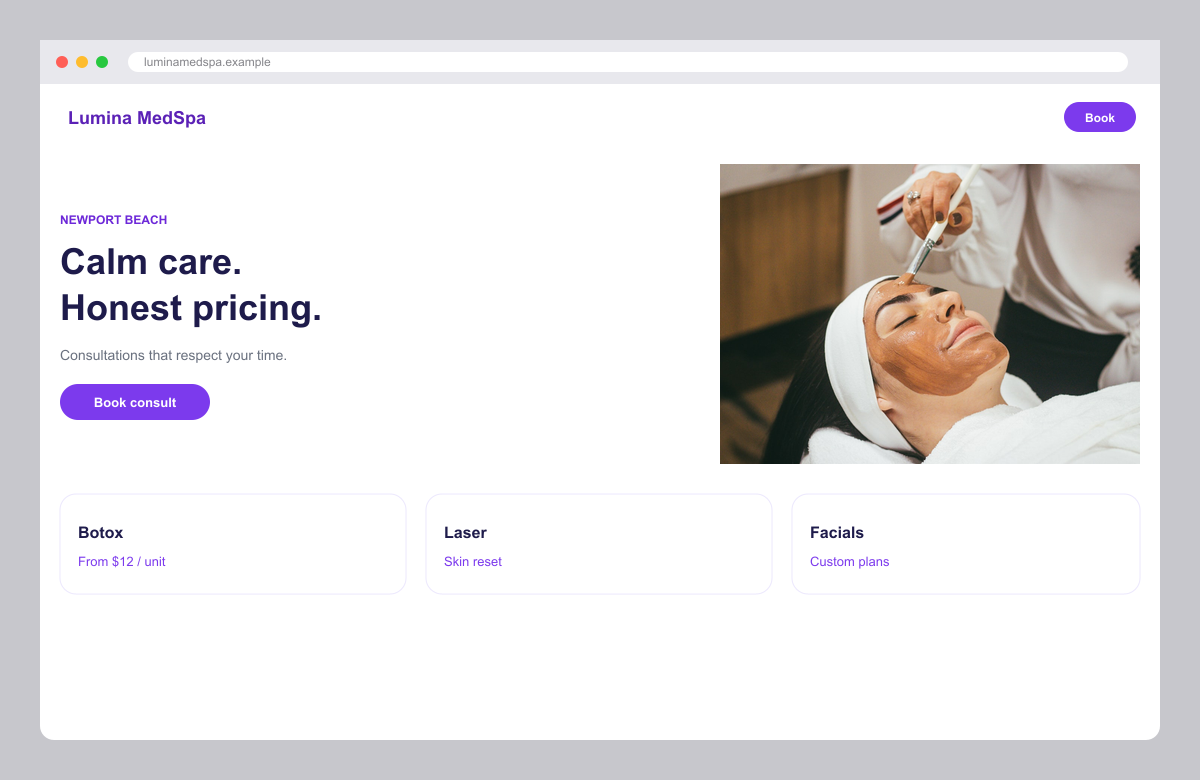 Med spa website mockup