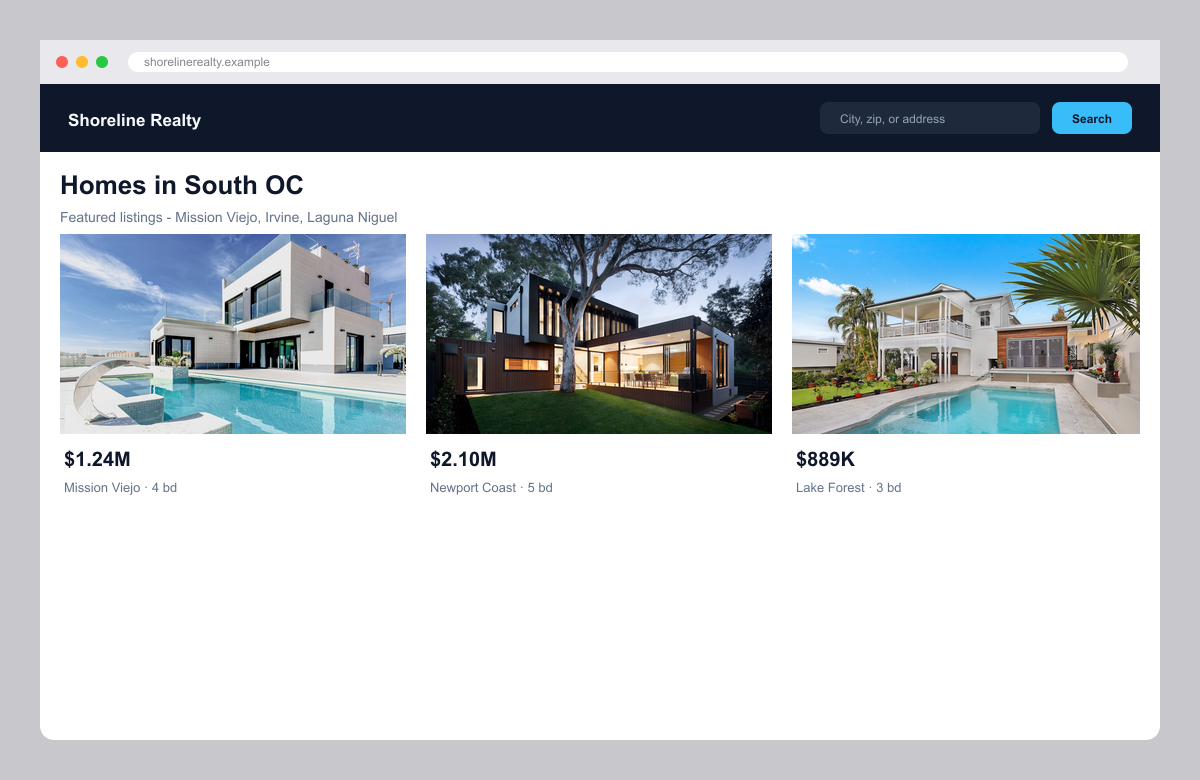 Real estate website mockup