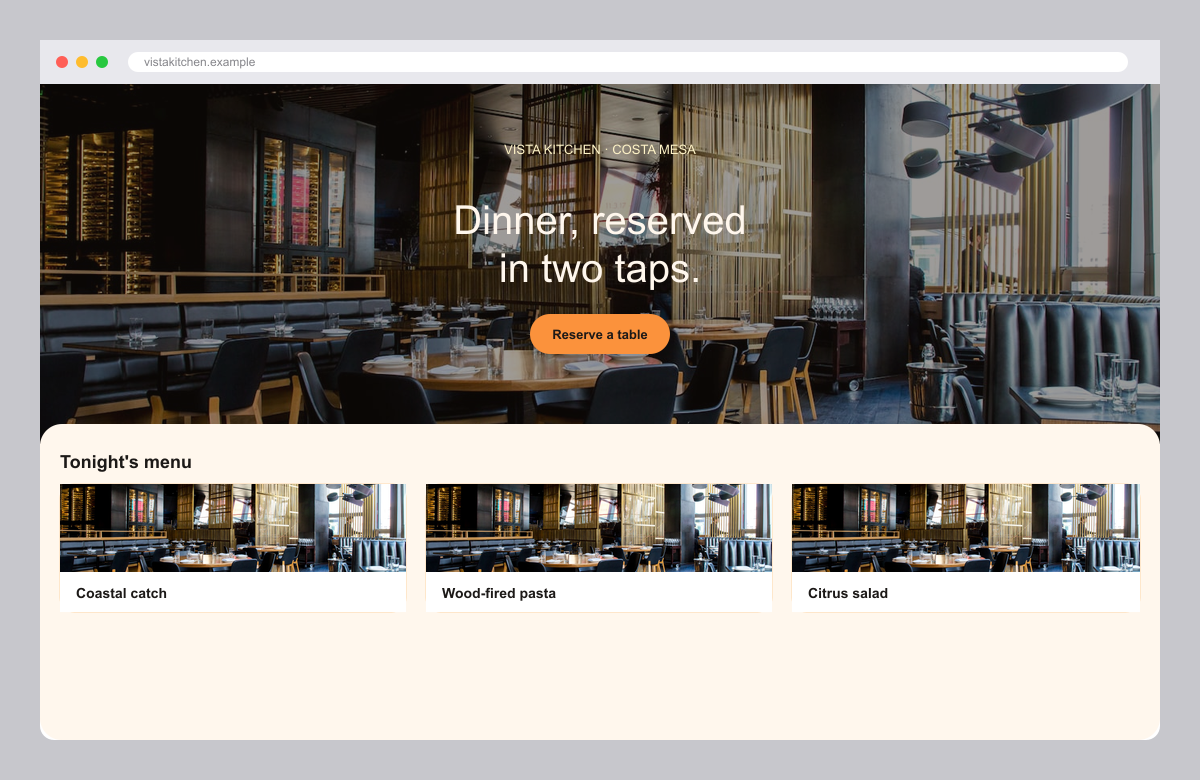 Restaurant website mockup with reservations