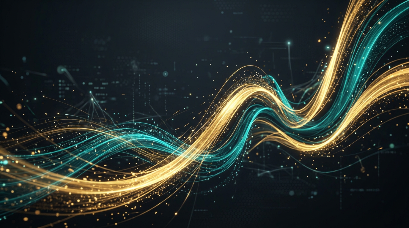 Kinetic data ribbons representing analytics and growth